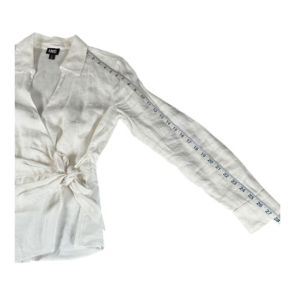 INC International Concepts White Wrap Blouse Size M 100% Linen Cotton NWOT - Picture 8 of 12